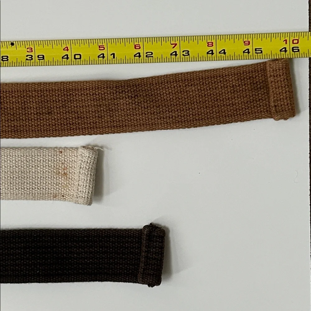 Set of three cotton woven‎ adjustable belts. Brown, Black and Cream/off white.